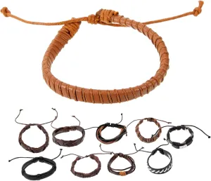 10Pcs Vintage Woven Leather Bracelet Cuff Wrap Jewelry for Men Women Decorative Boho Style for Summer Beach Outdoor Activities