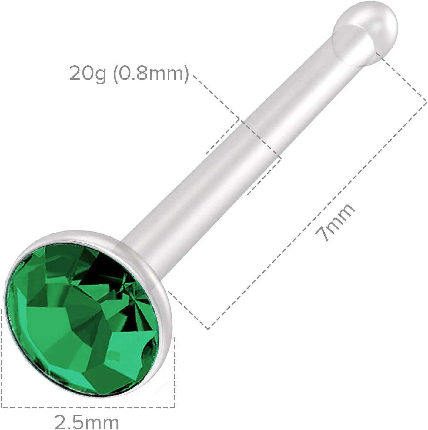 2pc 20g Bioflex Nose Bone Bioplast Cubic Zirconia 1mm Micro Flat Flexible Bendable Straight Nostril