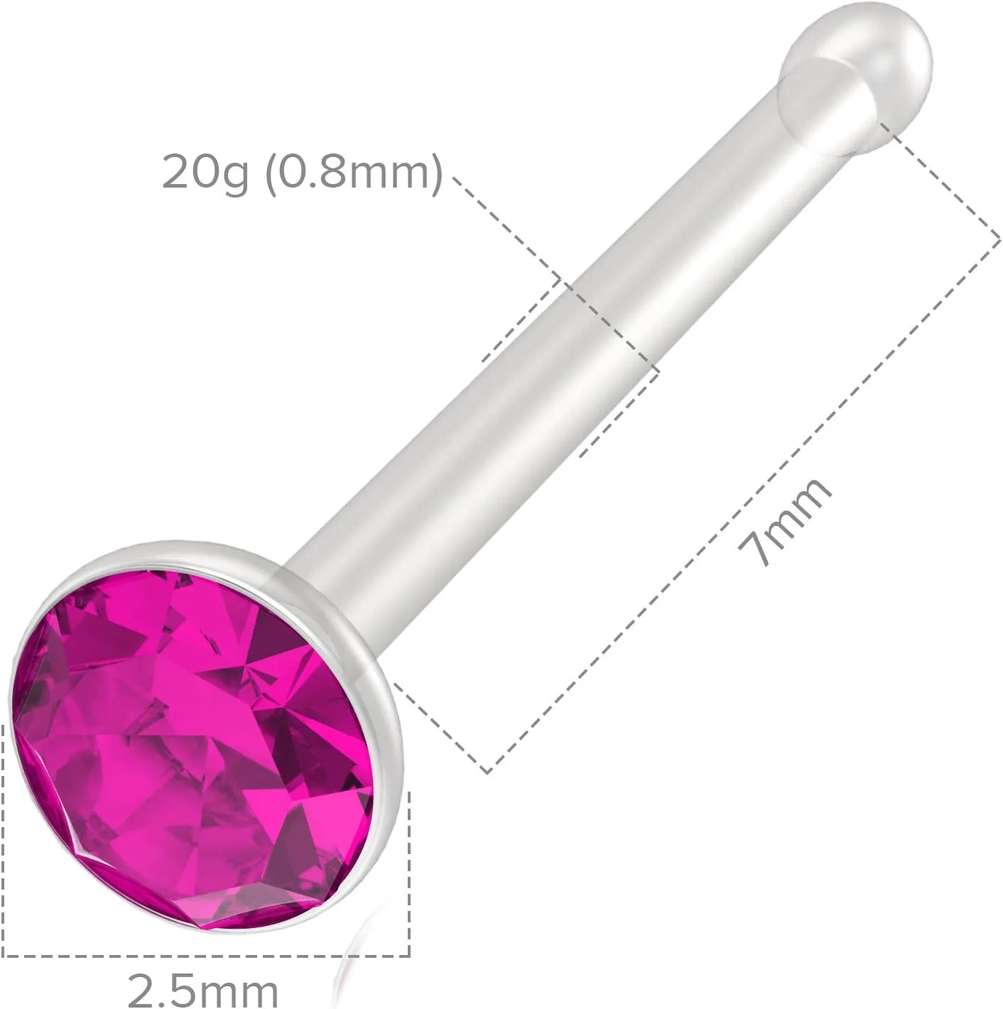 2pc 20g Bioflex Nose Bone Bioplast Cubic Zirconia 1mm Micro Flat Flexible Bendable Straight Nostril