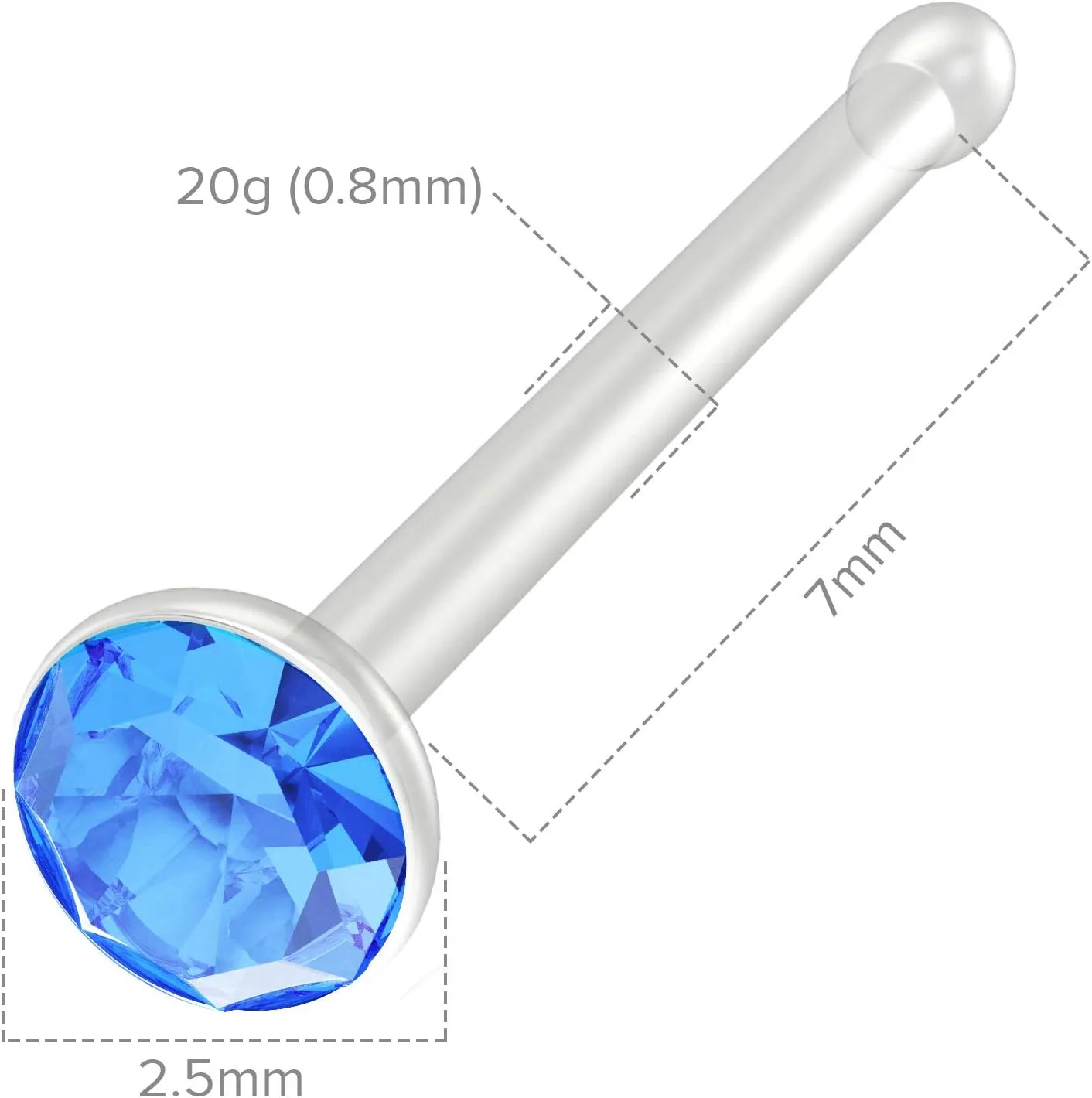 2pc 20g Bioflex Nose Bone Bioplast Cubic Zirconia 1mm Micro Flat Flexible Bendable Straight Nostril