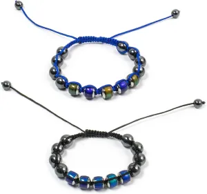 2Pcs Adjustable Mood Bracelet for Women Color Changing Based on Emotion Beaded Braided Dazzling Mood Bracelet Shinning Links