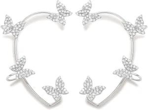 2PCS Butterfly Earrings Ear Cuffs Climber Wrap Around Earrings for Women No Piercing Ear Clip Fairy Ear Jewelry Gift