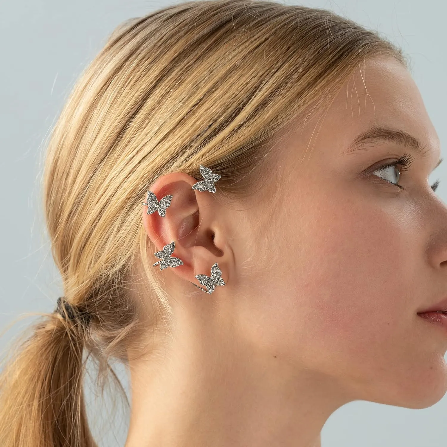 2PCS Butterfly Earrings Ear Cuffs Climber Wrap Around Earrings for Women No Piercing Ear Clip Fairy Ear Jewelry Gift