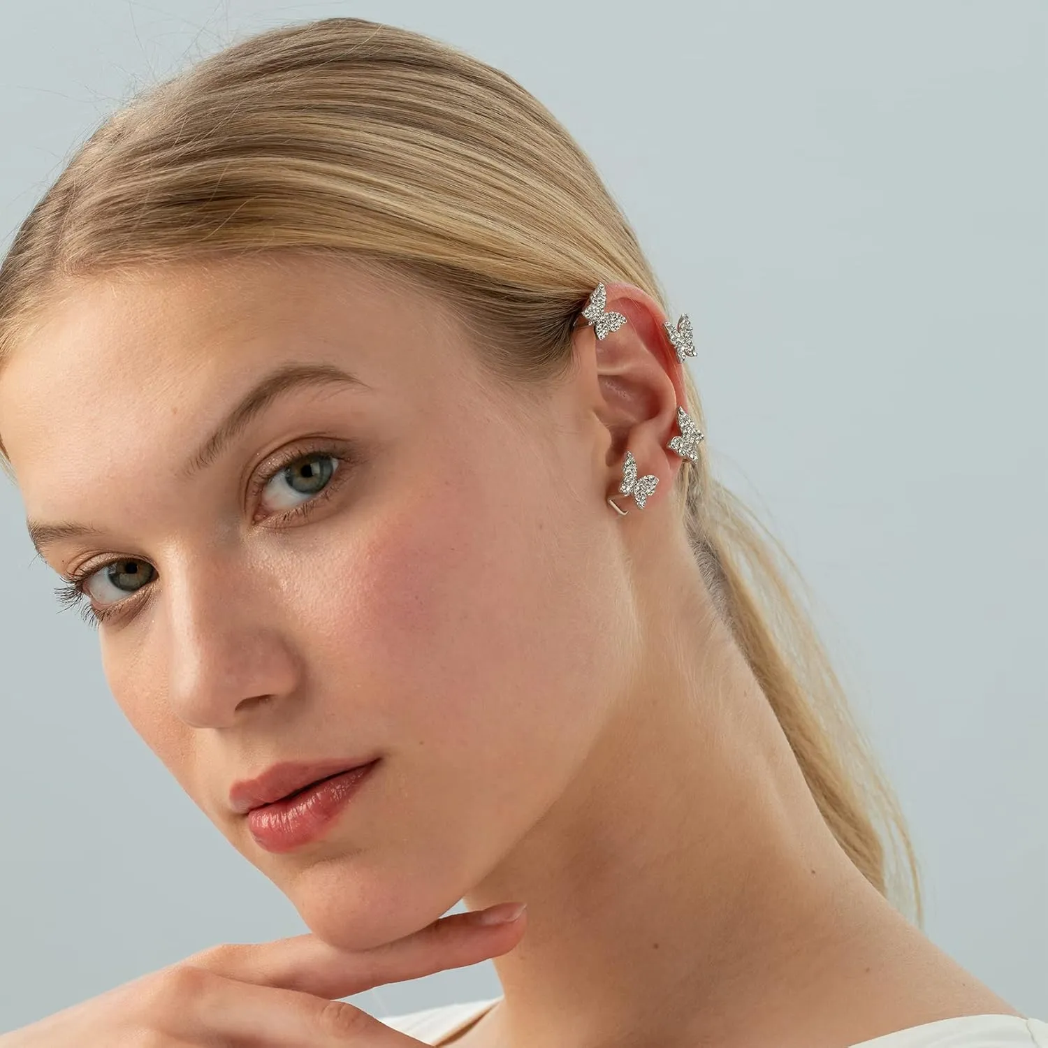 2PCS Butterfly Earrings Ear Cuffs Climber Wrap Around Earrings for Women No Piercing Ear Clip Fairy Ear Jewelry Gift
