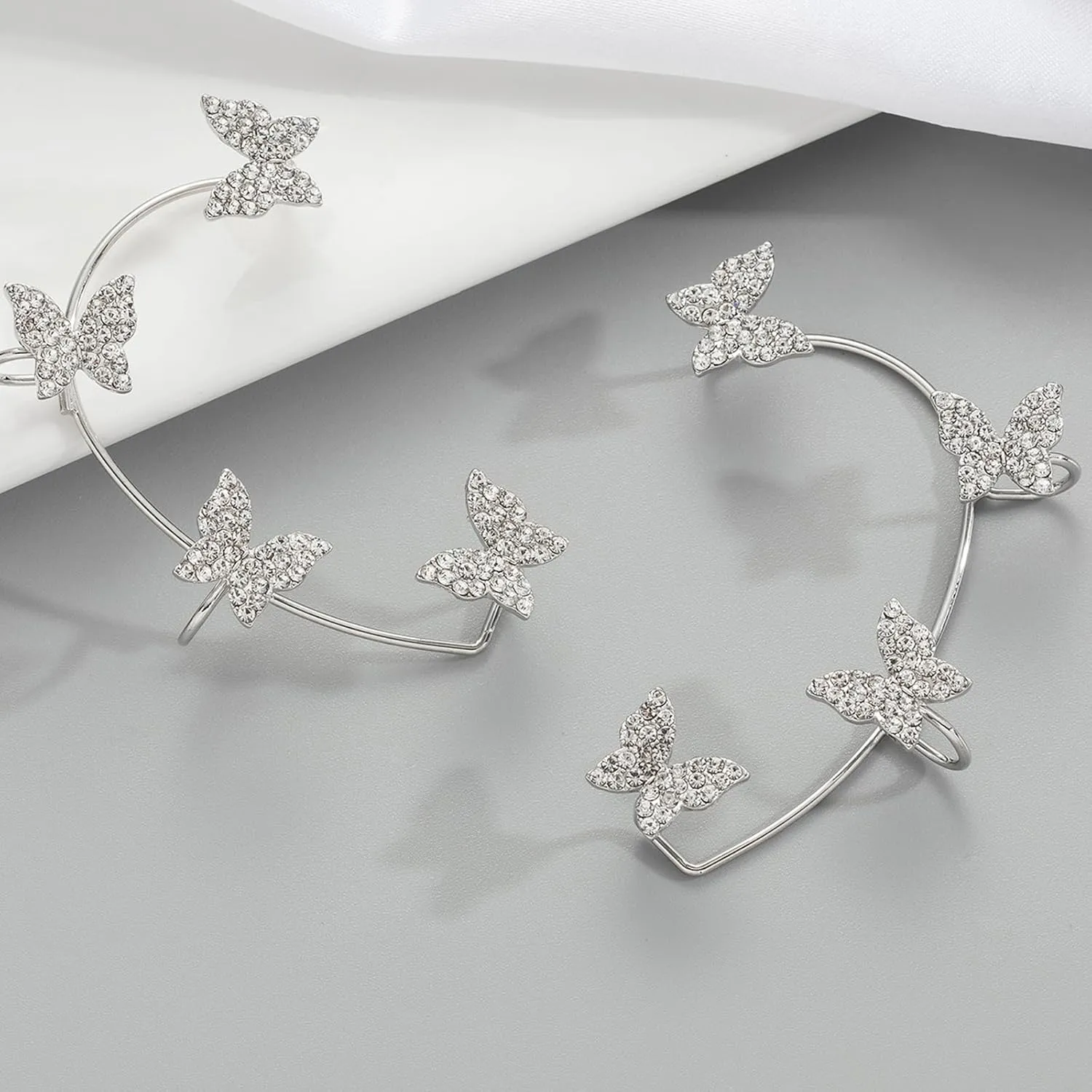 2PCS Butterfly Earrings Ear Cuffs Climber Wrap Around Earrings for Women No Piercing Ear Clip Fairy Ear Jewelry Gift