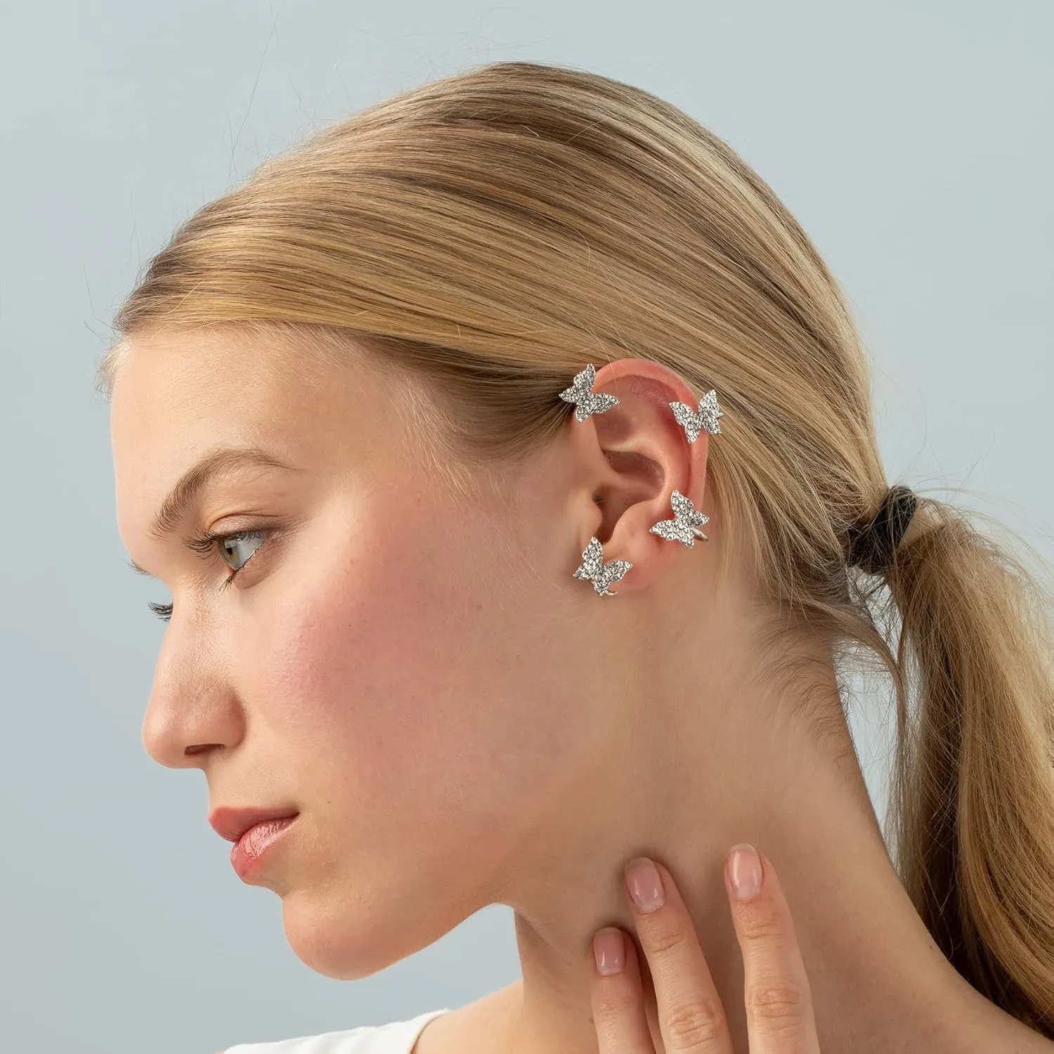 2PCS Butterfly Earrings Ear Cuffs Climber Wrap Around Earrings for Women No Piercing Ear Clip Fairy Ear Jewelry Gift