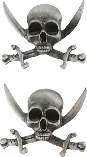 2Pcs Vintage Antique Silver Gothic Skull and Crossbones Brooch Pins, Skeleton Halloween Costume Decor, Unique Cool Jewelry Gifts for Men and Women