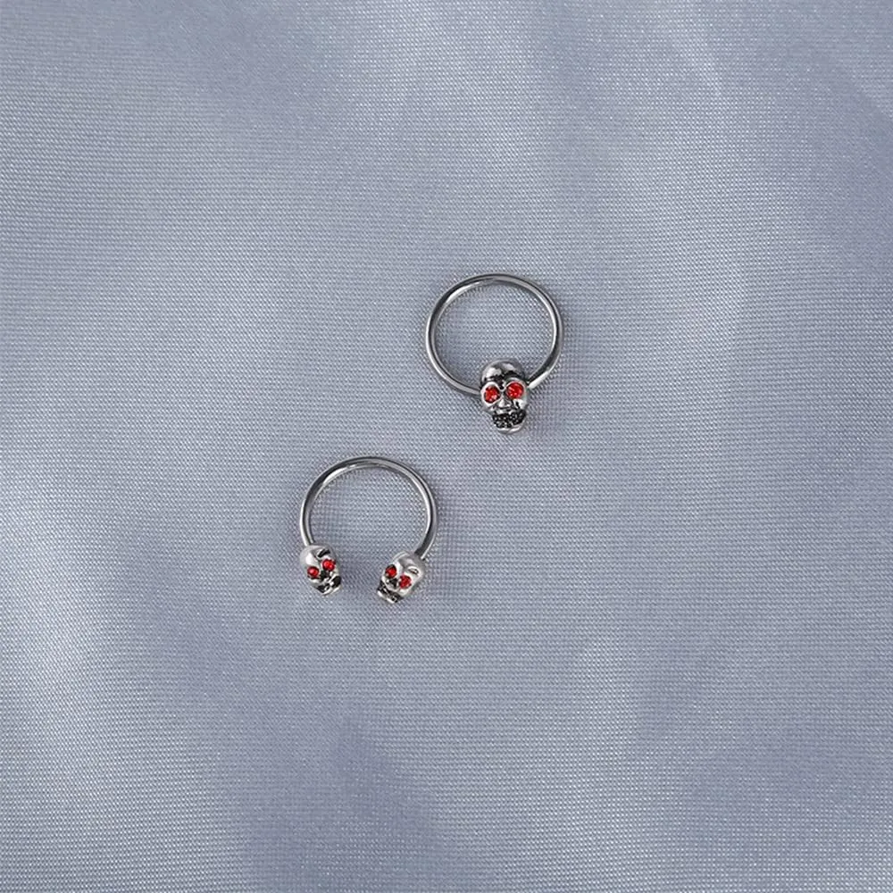 2PS Skull Body Jewelry Surgical Steel Skull Nose Ring Nipple Rings Exaggerated Halloween Nose Ring Hoop Skull Septum Ring for Women