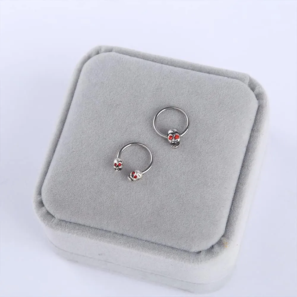 2PS Skull Body Jewelry Surgical Steel Skull Nose Ring Nipple Rings Exaggerated Halloween Nose Ring Hoop Skull Septum Ring for Women