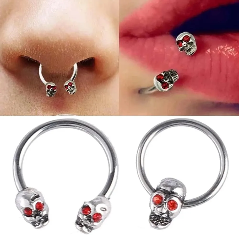 2PS Skull Body Jewelry Surgical Steel Skull Nose Ring Nipple Rings Exaggerated Halloween Nose Ring Hoop Skull Septum Ring for Women