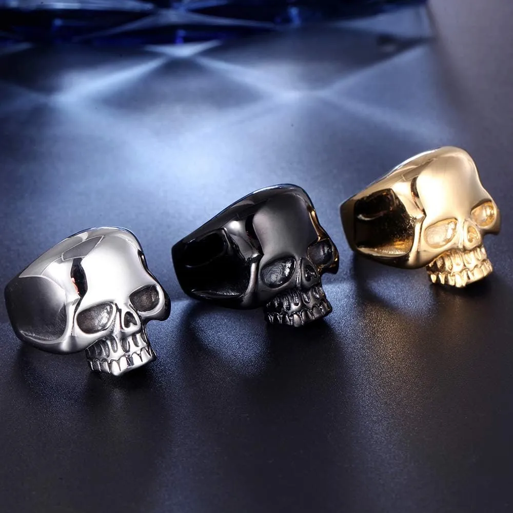 316L Stainless Steel Men's Cool Skull Head Ring Punk New Jewelry Black/Blue/Gold/Silver