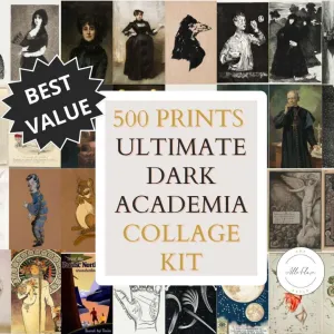 500 Pcs Vintage Dark Academia Wall Collage Kit PRINTABLE WALL ART, Gothic Wall Collage, Dark Academia Posters, Dark Fairycore Cottagecore Floral
