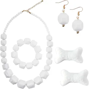 Acrylic African Beaded Necklace Halloween Costume Jewelry Set for Women - Bone & Stone Styles