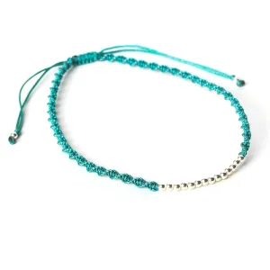Adjustable friendship bracelet cotton string in twist design and sterling silver beads at the center(Turquoise)