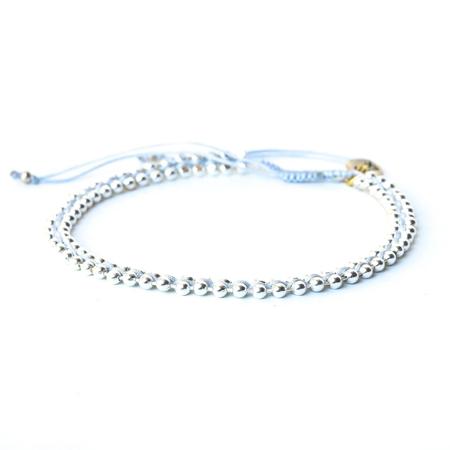 Adjustable friendship bracelet cotton string with sterling silver beads(Gray)
