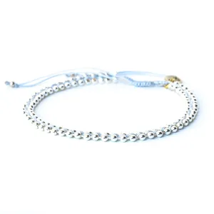 Adjustable friendship bracelet cotton string with sterling silver beads(Gray)