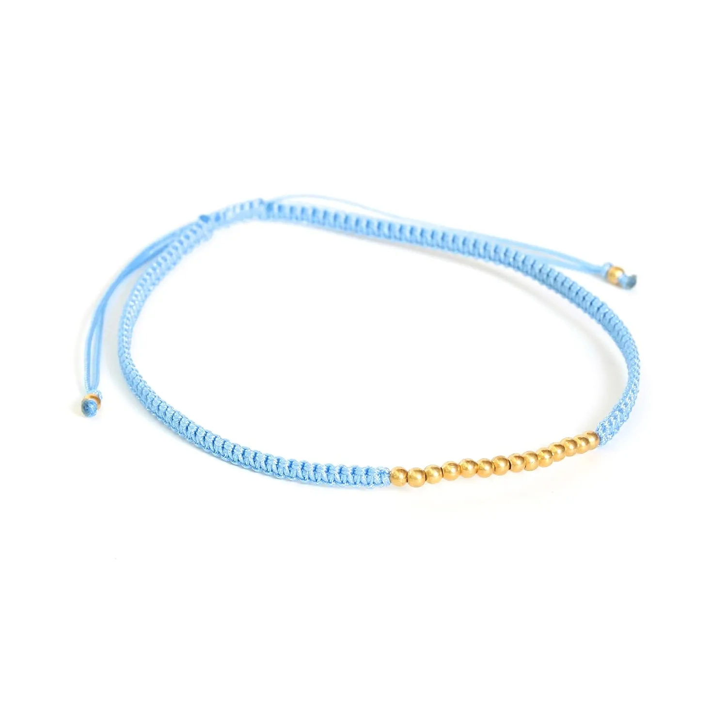 Adjustable friendship bracelet in cotton string and gold plated on silver beads at the center(Blue)