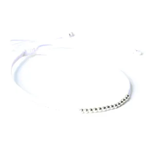 Adjustable friendship bracelet in cotton string and sterling silver beads at the center(White)