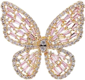 Aimimier Cubic Zirconia Butterfly Ring Sparkling Crystal Bow-Knot Knuckle Ring Wedding Jewelry for Women(Gold)