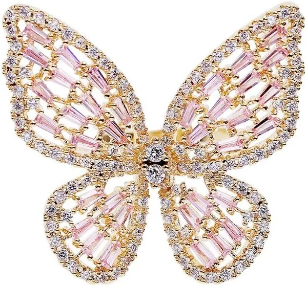 Aimimier Cubic Zirconia Butterfly Ring Sparkling Crystal Bow-Knot Knuckle Ring Wedding Jewelry for Women(Gold)