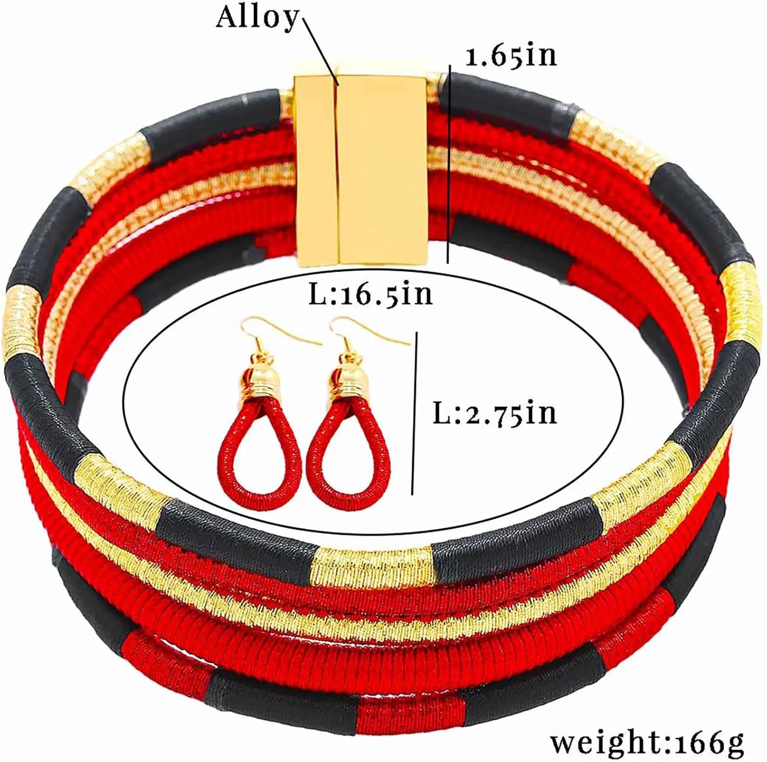 Barode African Jewelry Sets Choker Necklace Earrings Tribal Rope Statement Costume Accessories for Women