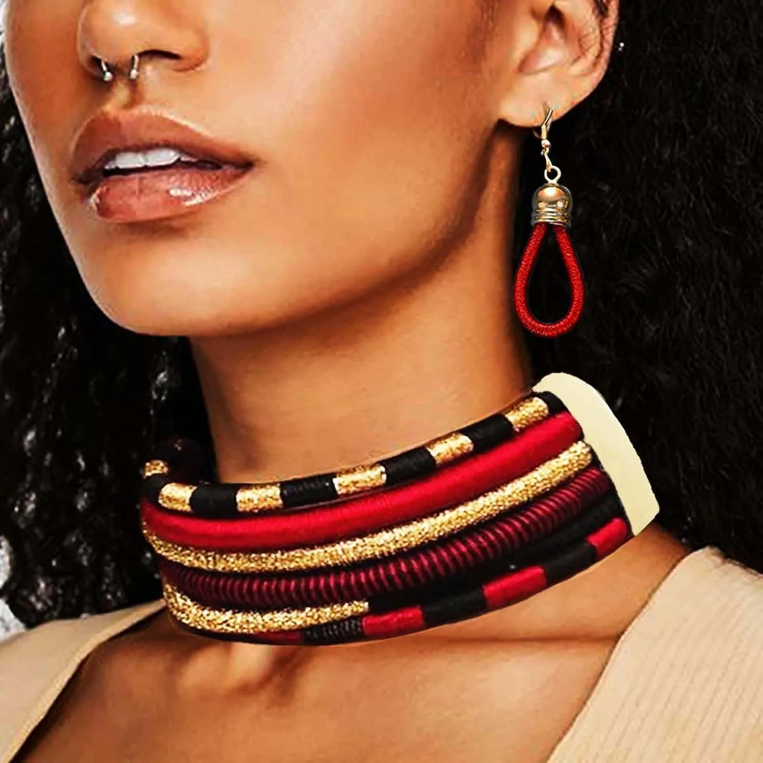 Barode African Jewelry Sets Choker Necklace Earrings Tribal Rope Statement Costume Accessories for Women