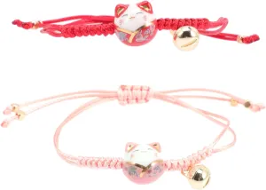 BESPORTBLE Unique Cat Charm Wrist Rope Chinese Style Braided Bracelet Bell for Women