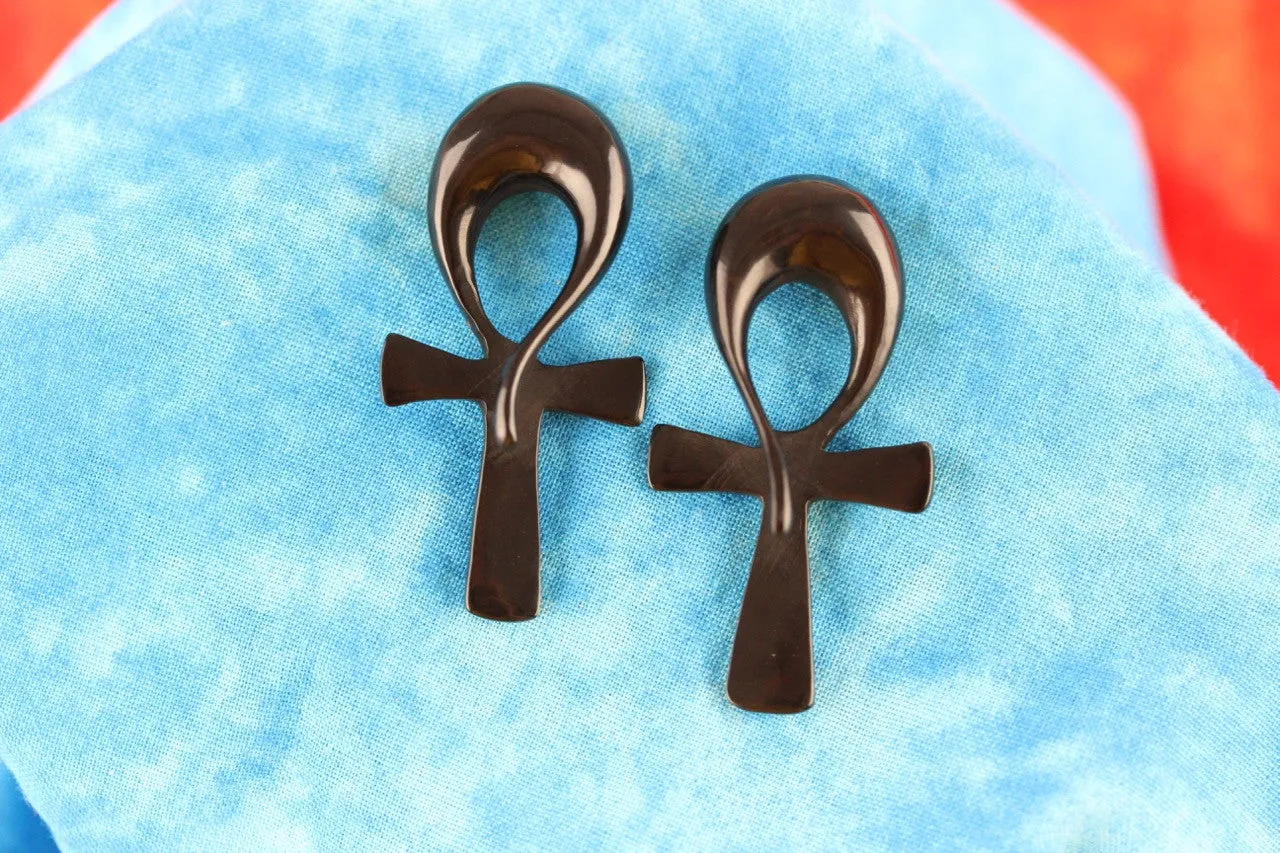 Black Egyptian Ankh Hanging Plugs (Pair) - B042