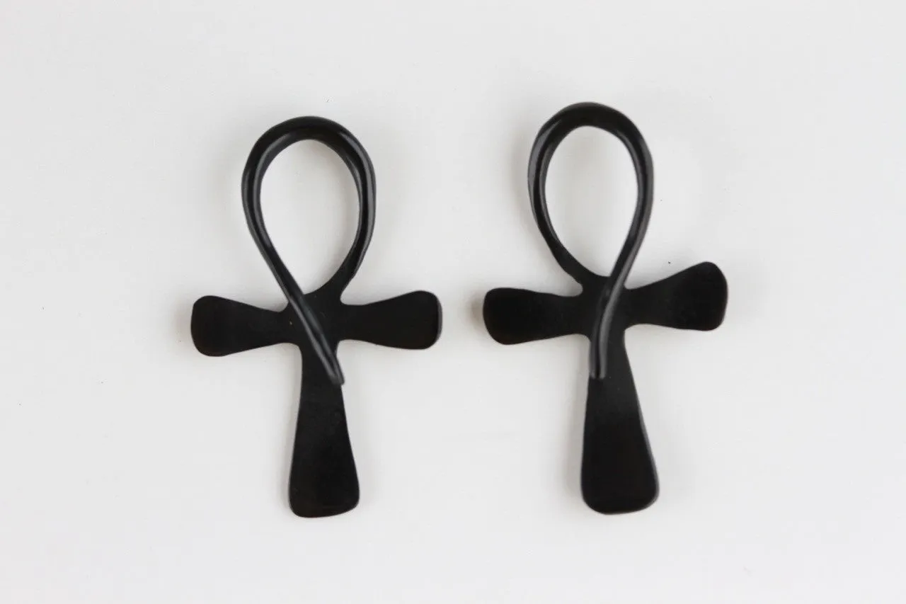 Black Egyptian Ankh Hanging Plugs (Pair) - B042