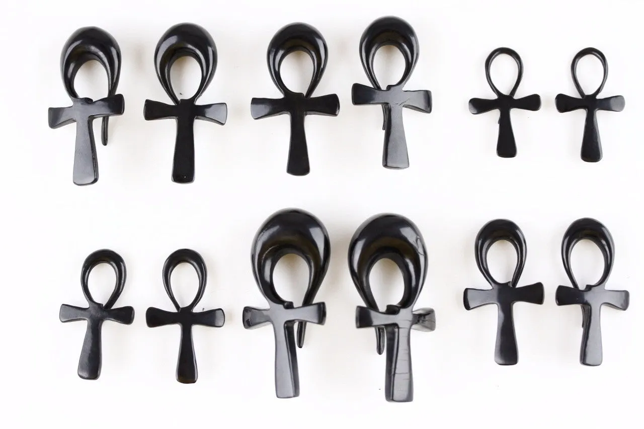 Black Egyptian Ankh Hanging Plugs (Pair) - B042