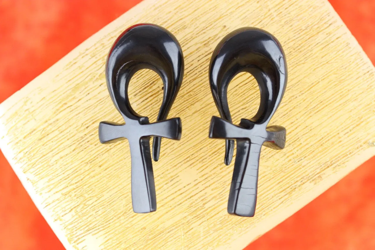 Black Egyptian Ankh Hanging Plugs (Pair) - B042
