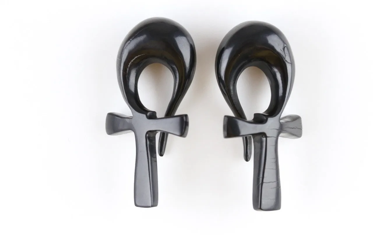 Black Egyptian Ankh Hanging Plugs (Pair) - B042