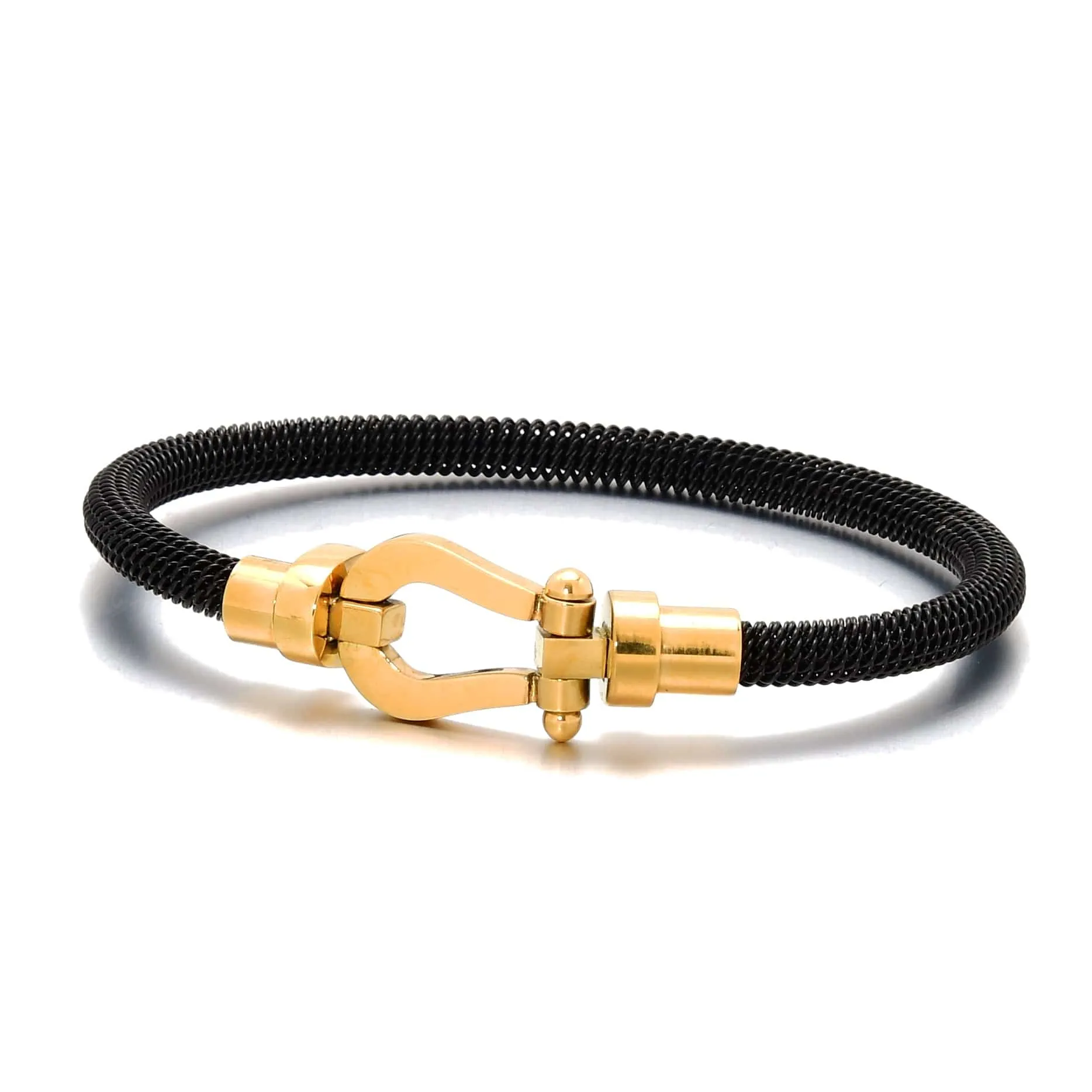 Black Equestrian Woven Braided Steel Hearts Bracelet