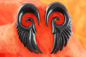 Black Feather Gauged Earrings - Black Wing Plugs (Pair) - B008