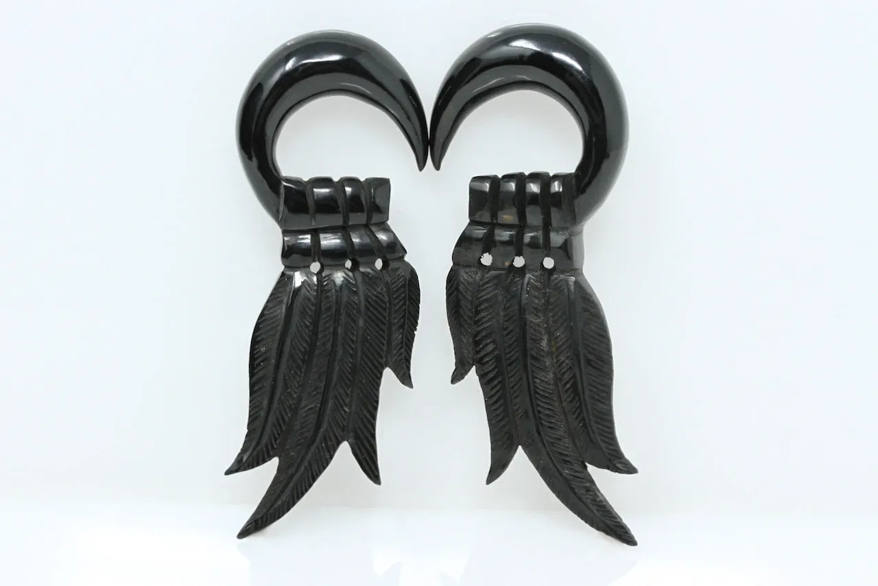 Black Four Feather Horn Hangers (Pair) - B027