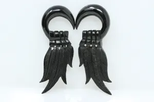 Black Four Feather Horn Hangers (Pair) - B027