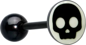 Body Candy 14G Women 316L Stainless Steel Black Glow in the Dark Simple Skull Mens Barbell Tongue Ring Body Piercing Jewelry 5/8?