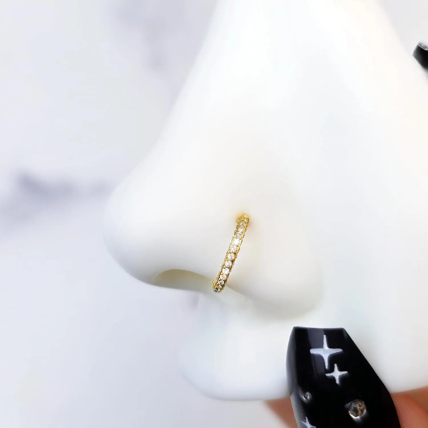 Body Candy Triple Sided Micro Gem Nose Hoop Ring - Implant Grade Titanium With Sparkling CZ Gems on All Sides - 20G Hypoallergenic Piercing Jewelry Cubic Zirconia