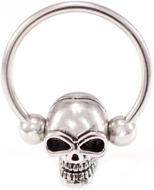 BodyJewelryOnline 316L Surgical Steel 16G 14G CBR Skull Septum Nose Captive Bead Ring Horseshoe Circular Barbells Captive Skull Bead Rings Hoops Piercing Jewelry 12mm 1/2 Inch