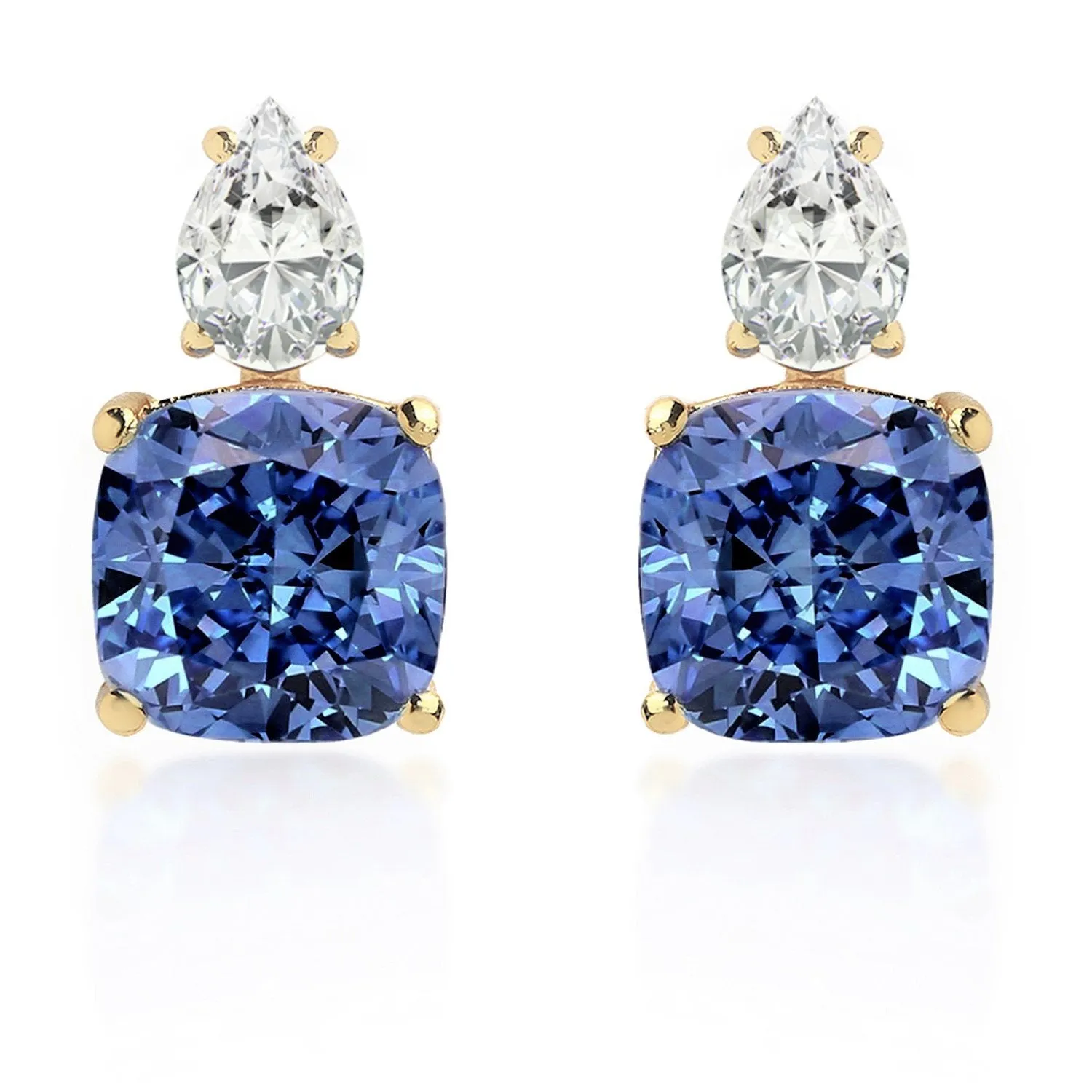 Brass 18k Gold Titanic Blue Crystal Studs Earring Pair For Women