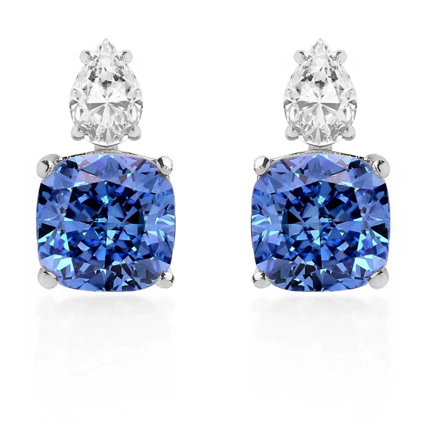 Brass 18k Gold Titanic Blue Crystal Studs Earring Pair For Women