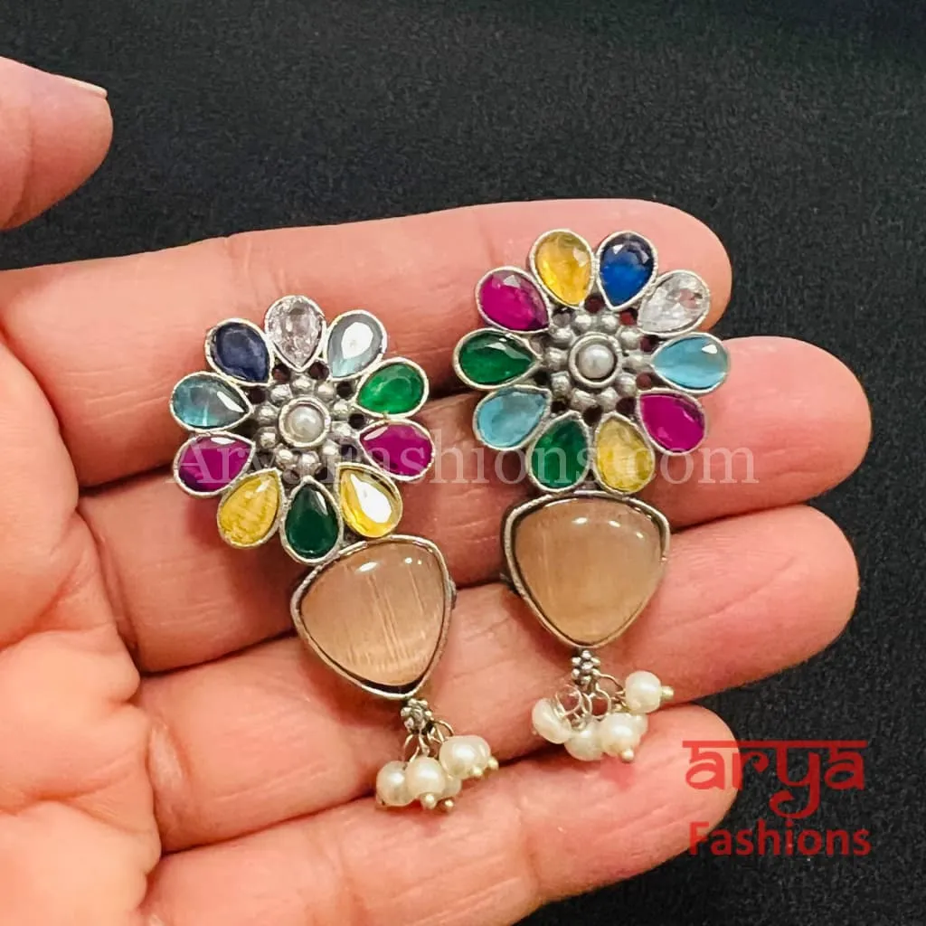 Colorful Flower Studs Oxidized Handmade earrings
