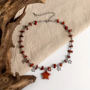Colorful Irregular Stone Vintage Turquoise Beads Star Pendant Clavicle Necklace For Girls Gift