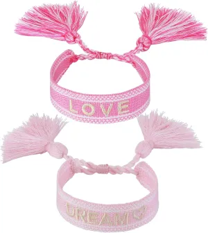 COTTVOTT 2pcs Woven Friendship Wrap Bracelet Lucky Knitted Word Braided Bracelets for Women
