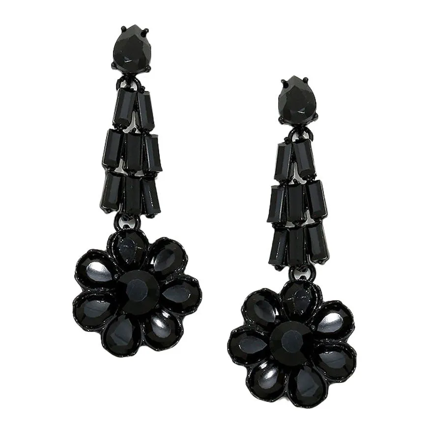 Crystal Rhinestone Flower Evening Earrings