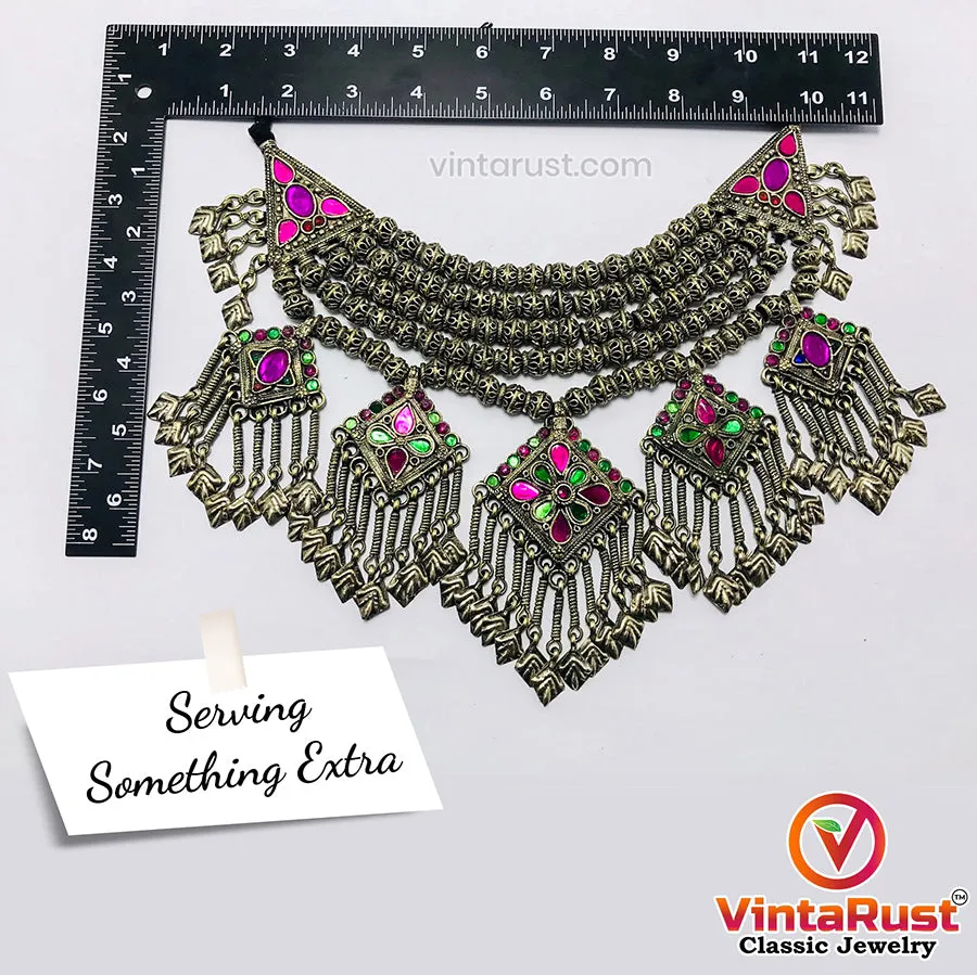Dangling Five Pendant Oversized Choker Necklace