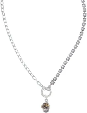 Delight Jewelry Goldtone Fairy on Silvertone Hatched Background Spinner Stronger Braver Smarter Mixed Cable and Imitation Pearl Chain Choker Necklace, 14.75-17"