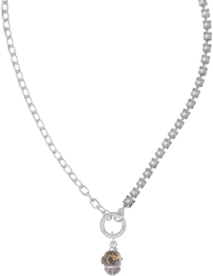 Delight Jewelry Goldtone Fairy on Silvertone Hatched Background Spinner Stronger Braver Smarter Mixed Cable and Imitation Pearl Chain Choker Necklace, 14.75-17"