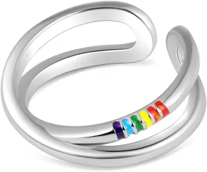 eartif Pride Rings Intertwined Crossover Rainbow Statement Open Ring Stacking Finger Band Ring Jewelry Birthday Gifts Bisexual Ring