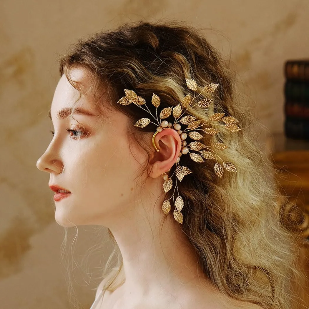 Elf Bone Clip Fairy Leaf Non-Pierced Handmade Earrings Crystal for Left Ear 1Pcs